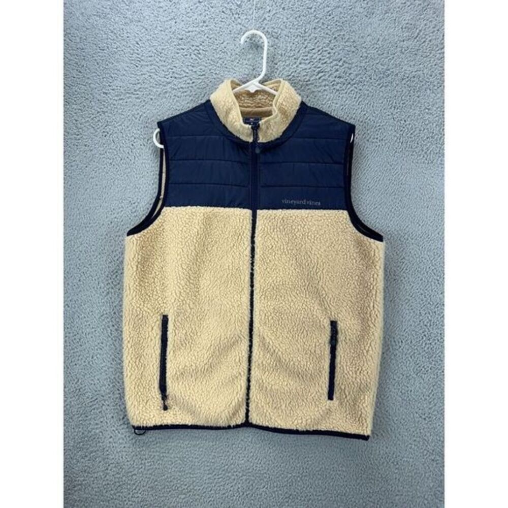 Vineyard Vines Vest Adult Medium Tan Blue Sherpa Performance Golf Full Zip Mens